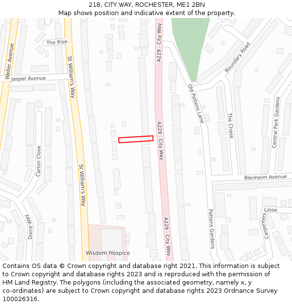 218, CITY WAY, ROCHESTER, ME1 2BN: Location map and indicative extent of plot