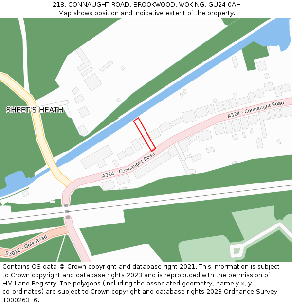 218, CONNAUGHT ROAD, BROOKWOOD, WOKING, GU24 0AH: Location map and indicative extent of plot