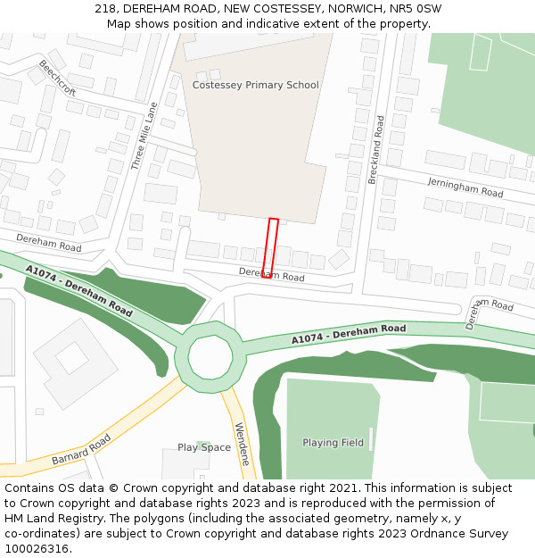 218, DEREHAM ROAD, NEW COSTESSEY, NORWICH, NR5 0SW: Location map and indicative extent of plot