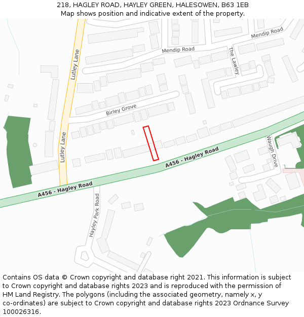 218, HAGLEY ROAD, HAYLEY GREEN, HALESOWEN, B63 1EB: Location map and indicative extent of plot