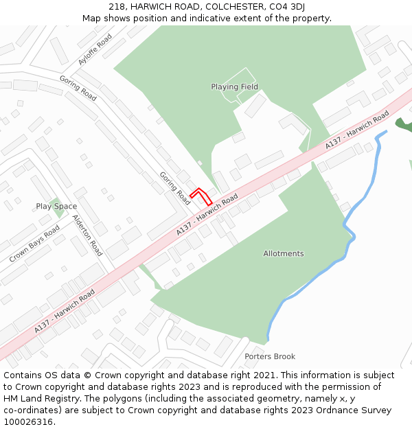 218, HARWICH ROAD, COLCHESTER, CO4 3DJ: Location map and indicative extent of plot