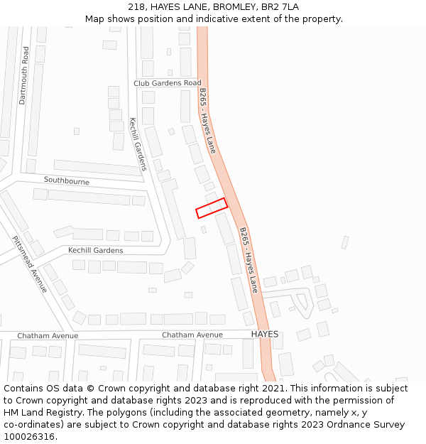 218, HAYES LANE, BROMLEY, BR2 7LA: Location map and indicative extent of plot