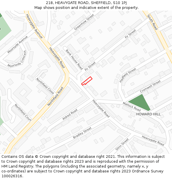 218, HEAVYGATE ROAD, SHEFFIELD, S10 1PJ: Location map and indicative extent of plot