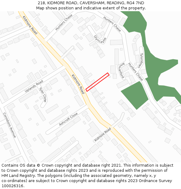 218, KIDMORE ROAD, CAVERSHAM, READING, RG4 7ND: Location map and indicative extent of plot