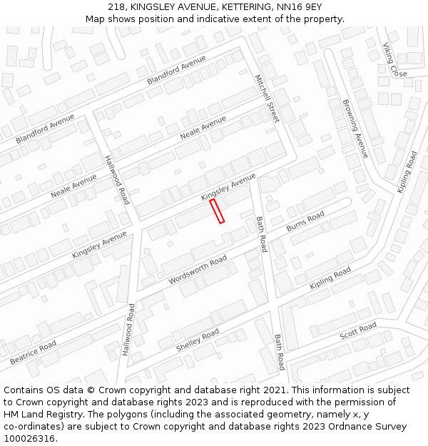 218, KINGSLEY AVENUE, KETTERING, NN16 9EY: Location map and indicative extent of plot