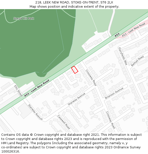 218, LEEK NEW ROAD, STOKE-ON-TRENT, ST6 2LX: Location map and indicative extent of plot
