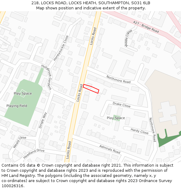 218, LOCKS ROAD, LOCKS HEATH, SOUTHAMPTON, SO31 6LB: Location map and indicative extent of plot