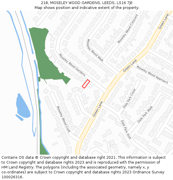 218, MOSELEY WOOD GARDENS, LEEDS, LS16 7JE: Location map and indicative extent of plot