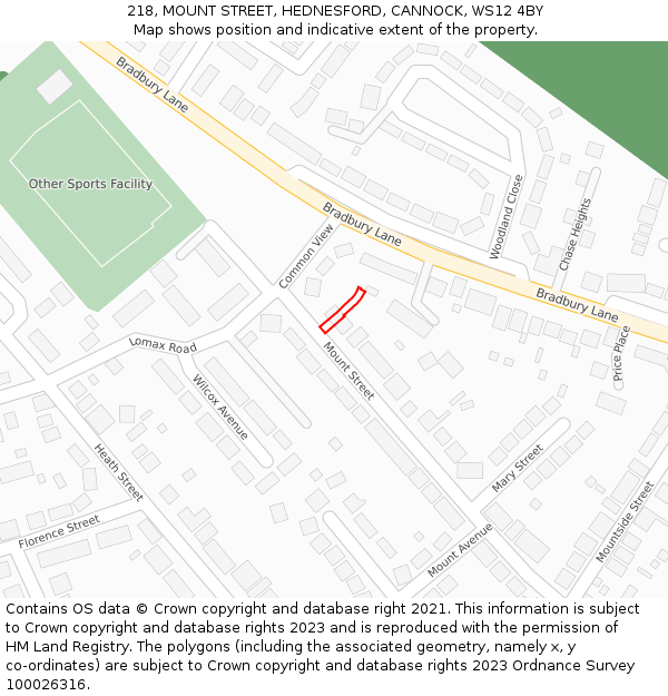218, MOUNT STREET, HEDNESFORD, CANNOCK, WS12 4BY: Location map and indicative extent of plot