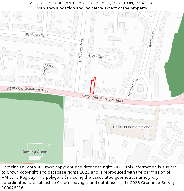 218, OLD SHOREHAM ROAD, PORTSLADE, BRIGHTON, BN41 1XU: Location map and indicative extent of plot