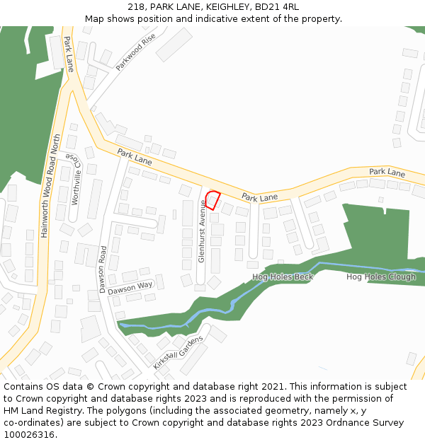 218, PARK LANE, KEIGHLEY, BD21 4RL: Location map and indicative extent of plot