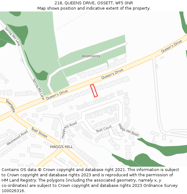218, QUEENS DRIVE, OSSETT, WF5 0NR: Location map and indicative extent of plot