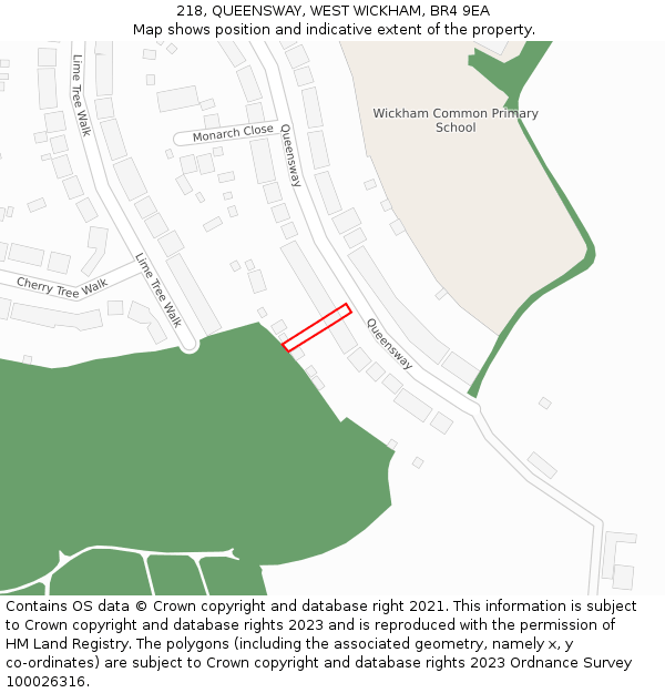 218, QUEENSWAY, WEST WICKHAM, BR4 9EA: Location map and indicative extent of plot
