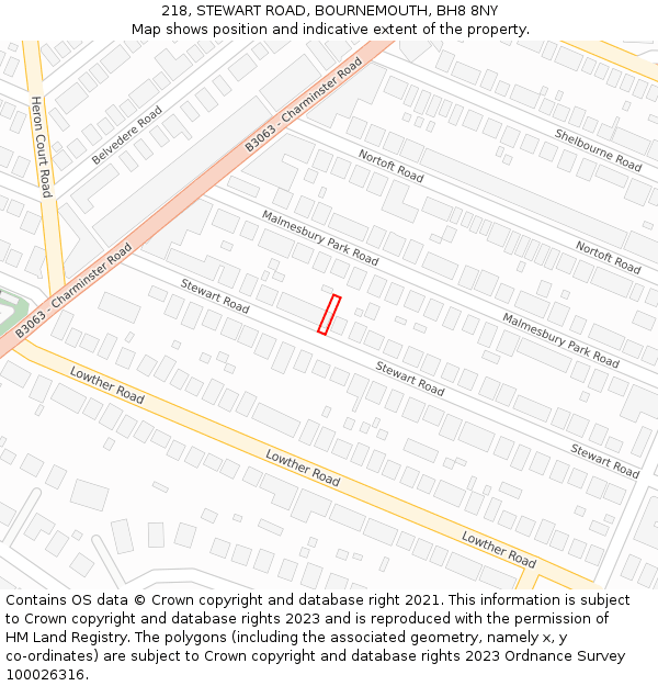 218, STEWART ROAD, BOURNEMOUTH, BH8 8NY: Location map and indicative extent of plot