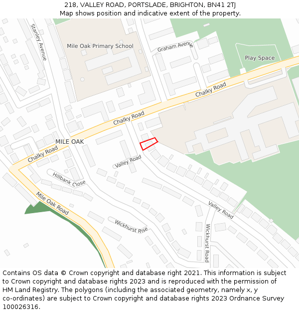 218, VALLEY ROAD, PORTSLADE, BRIGHTON, BN41 2TJ: Location map and indicative extent of plot