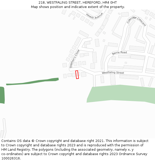 218, WESTFALING STREET, HEREFORD, HR4 0HT: Location map and indicative extent of plot