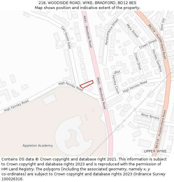 218, WOODSIDE ROAD, WYKE, BRADFORD, BD12 8ES: Location map and indicative extent of plot