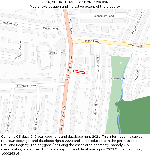 218A, CHURCH LANE, LONDON, NW9 8SN: Location map and indicative extent of plot