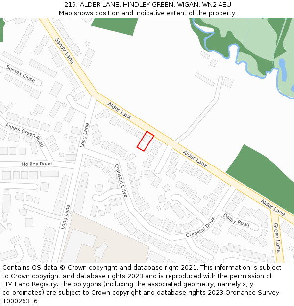 219, ALDER LANE, HINDLEY GREEN, WIGAN, WN2 4EU: Location map and indicative extent of plot