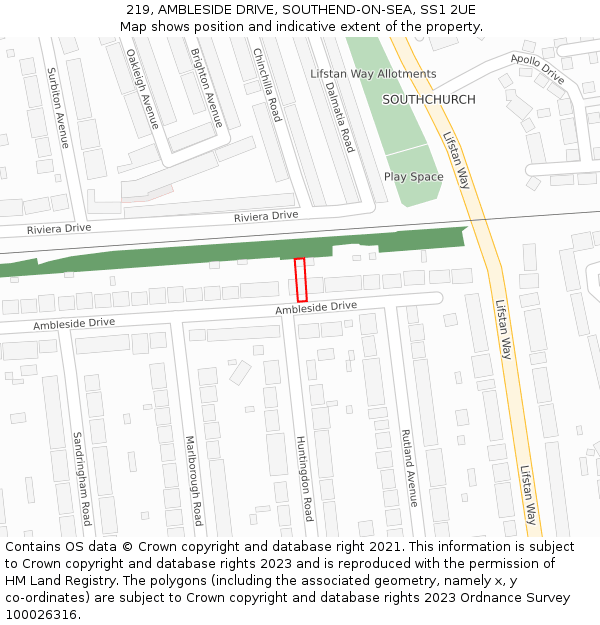 219, AMBLESIDE DRIVE, SOUTHEND-ON-SEA, SS1 2UE: Location map and indicative extent of plot