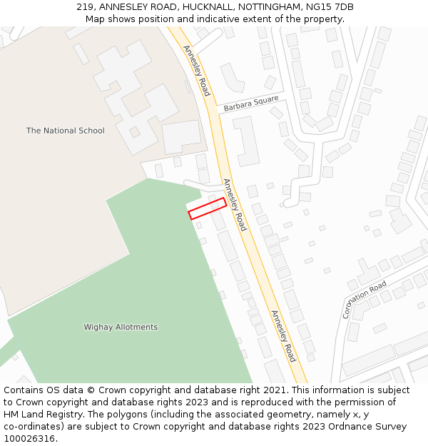 219, ANNESLEY ROAD, HUCKNALL, NOTTINGHAM, NG15 7DB: Location map and indicative extent of plot