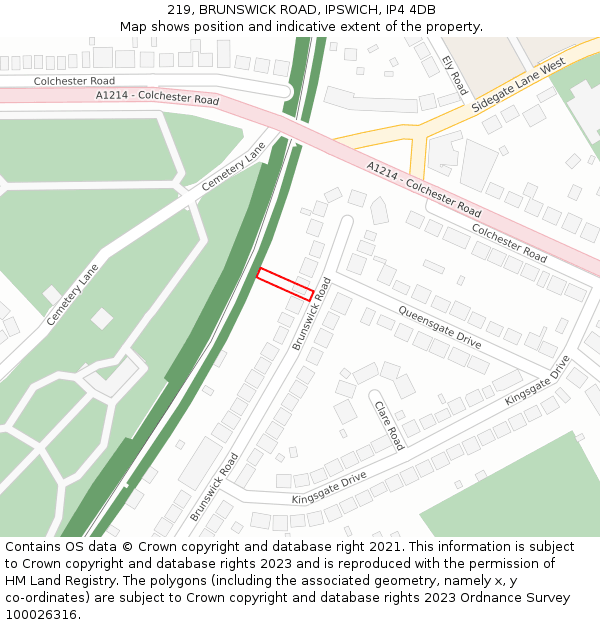 219, BRUNSWICK ROAD, IPSWICH, IP4 4DB: Location map and indicative extent of plot