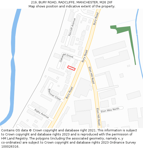219, BURY ROAD, RADCLIFFE, MANCHESTER, M26 2XF: Location map and indicative extent of plot