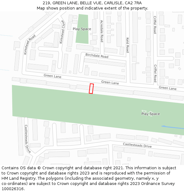 219, GREEN LANE, BELLE VUE, CARLISLE, CA2 7RA: Location map and indicative extent of plot