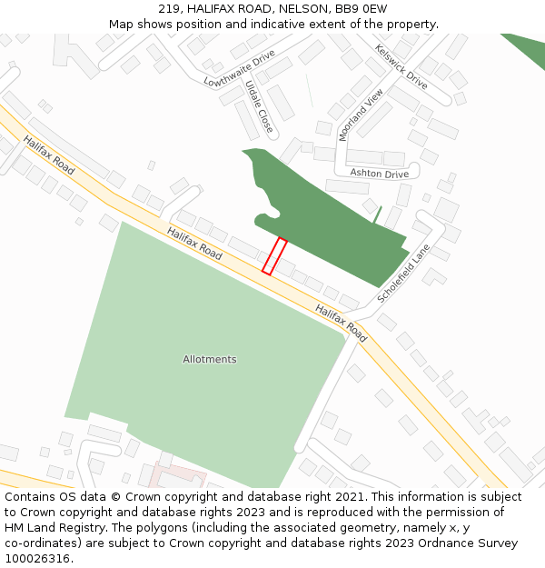 219, HALIFAX ROAD, NELSON, BB9 0EW: Location map and indicative extent of plot