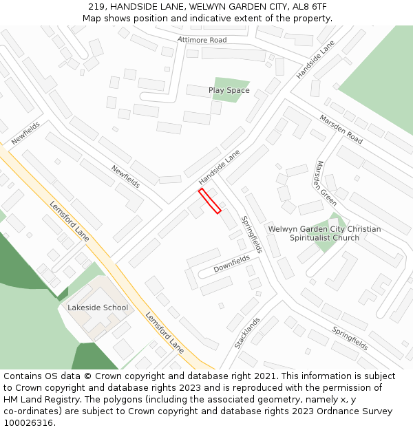 219, HANDSIDE LANE, WELWYN GARDEN CITY, AL8 6TF: Location map and indicative extent of plot