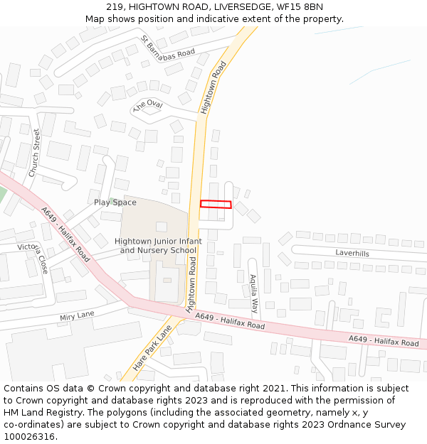 219, HIGHTOWN ROAD, LIVERSEDGE, WF15 8BN: Location map and indicative extent of plot