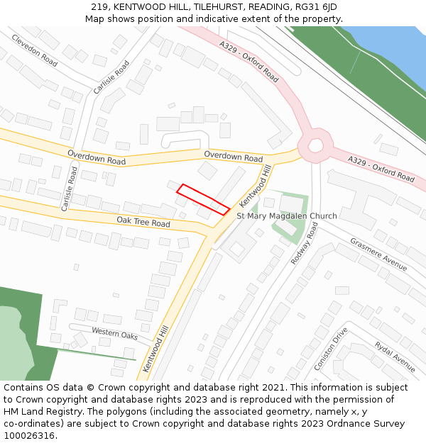 219, KENTWOOD HILL, TILEHURST, READING, RG31 6JD: Location map and indicative extent of plot