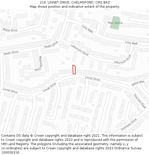 219, LINNET DRIVE, CHELMSFORD, CM2 8AZ: Location map and indicative extent of plot