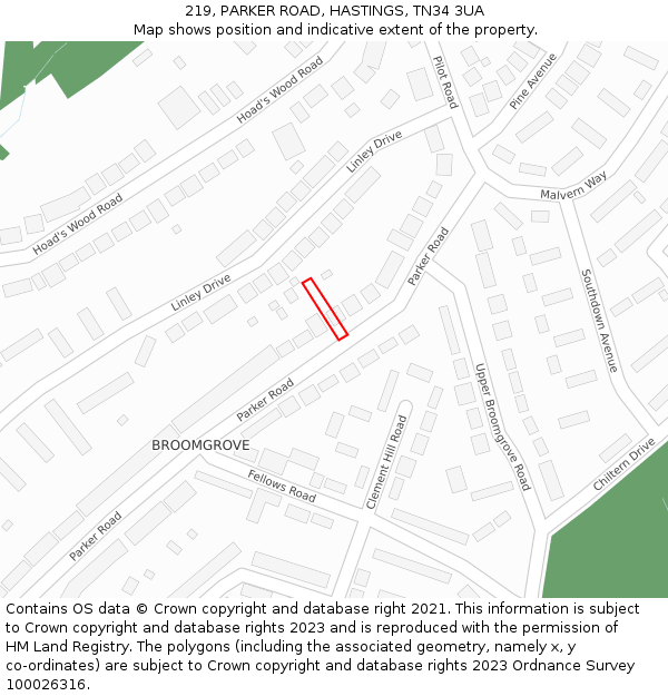 219, PARKER ROAD, HASTINGS, TN34 3UA: Location map and indicative extent of plot