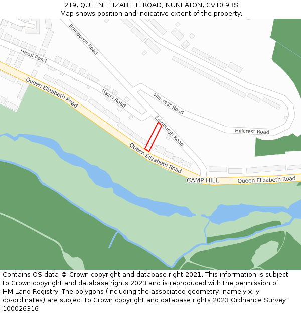 219, QUEEN ELIZABETH ROAD, NUNEATON, CV10 9BS: Location map and indicative extent of plot
