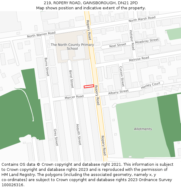 219, ROPERY ROAD, GAINSBOROUGH, DN21 2PD: Location map and indicative extent of plot
