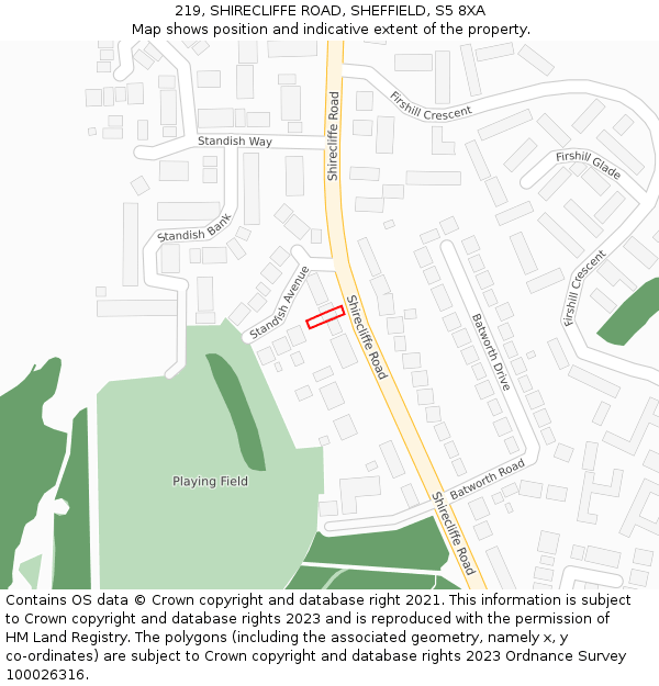 219, SHIRECLIFFE ROAD, SHEFFIELD, S5 8XA: Location map and indicative extent of plot