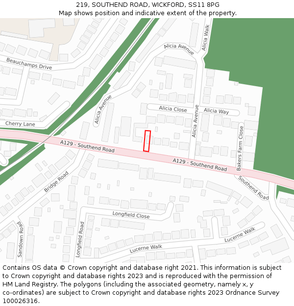 219, SOUTHEND ROAD, WICKFORD, SS11 8PG: Location map and indicative extent of plot