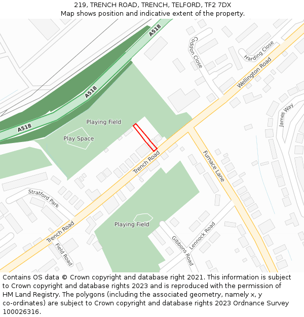 219, TRENCH ROAD, TRENCH, TELFORD, TF2 7DX: Location map and indicative extent of plot