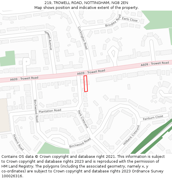 219, TROWELL ROAD, NOTTINGHAM, NG8 2EN: Location map and indicative extent of plot