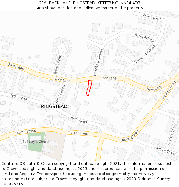 21A, BACK LANE, RINGSTEAD, KETTERING, NN14 4DR: Location map and indicative extent of plot