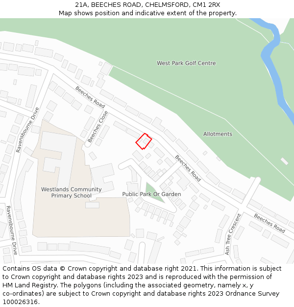 21A, BEECHES ROAD, CHELMSFORD, CM1 2RX: Location map and indicative extent of plot