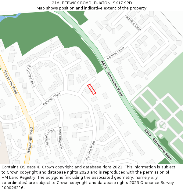 21A, BERWICK ROAD, BUXTON, SK17 9PD: Location map and indicative extent of plot