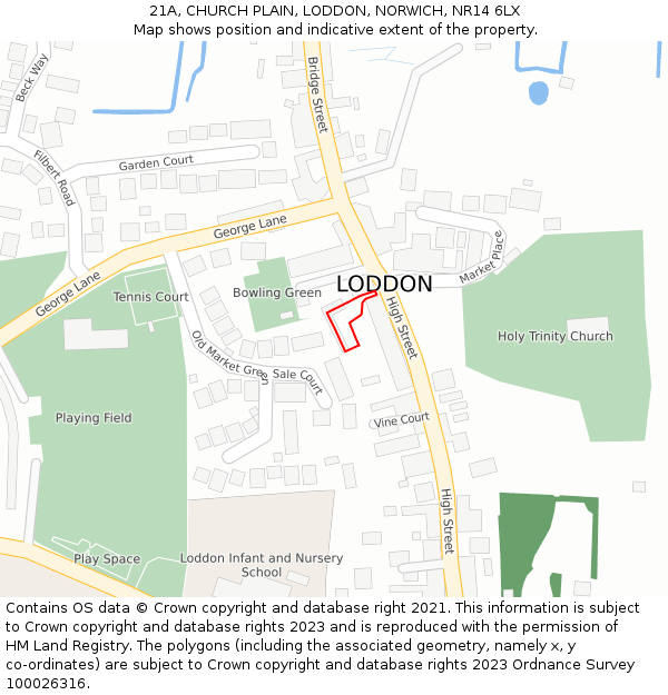 21A, CHURCH PLAIN, LODDON, NORWICH, NR14 6LX: Location map and indicative extent of plot