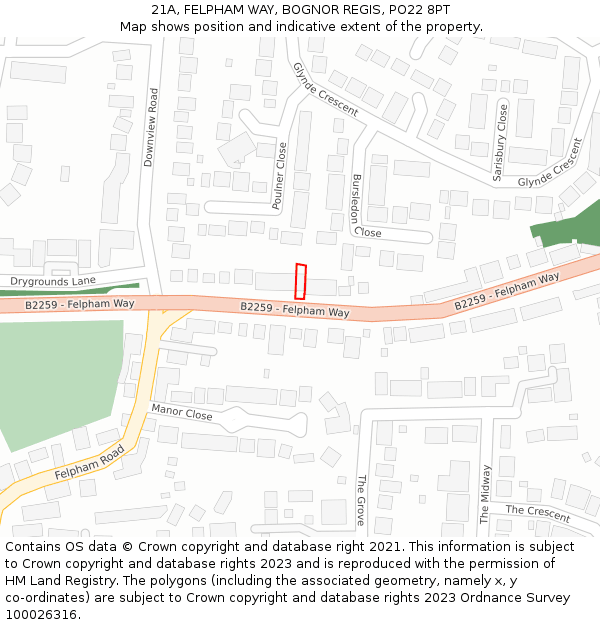 21A, FELPHAM WAY, BOGNOR REGIS, PO22 8PT: Location map and indicative extent of plot