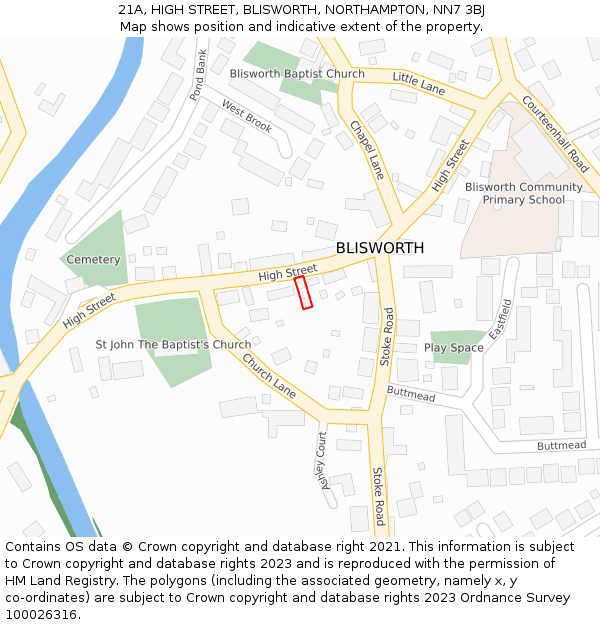 21A, HIGH STREET, BLISWORTH, NORTHAMPTON, NN7 3BJ: Location map and indicative extent of plot