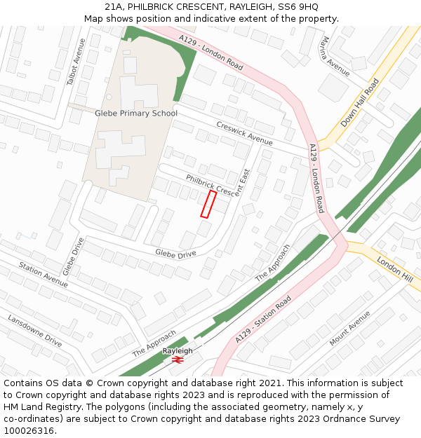 21A, PHILBRICK CRESCENT, RAYLEIGH, SS6 9HQ: Location map and indicative extent of plot