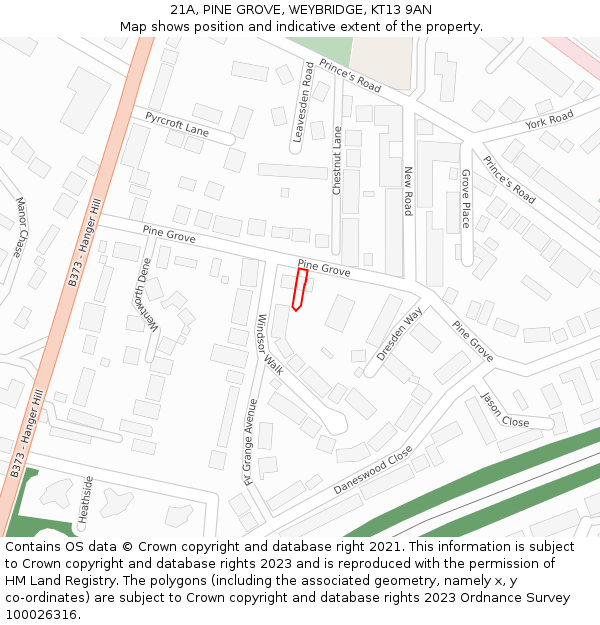 21A, PINE GROVE, WEYBRIDGE, KT13 9AN: Location map and indicative extent of plot