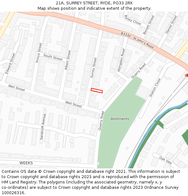 21A, SURREY STREET, RYDE, PO33 2RX: Location map and indicative extent of plot