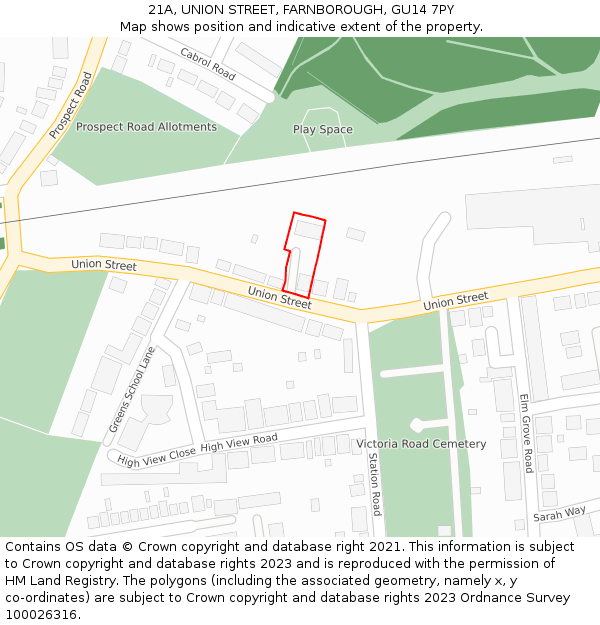 21A, UNION STREET, FARNBOROUGH, GU14 7PY: Location map and indicative extent of plot